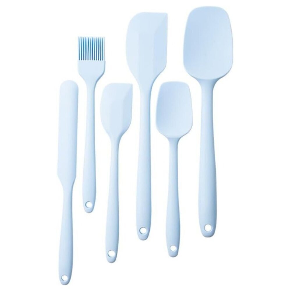 6 Pieces Silicone Spatula Set Food Grade Rubber Spatula Ergonomic Grip Blue